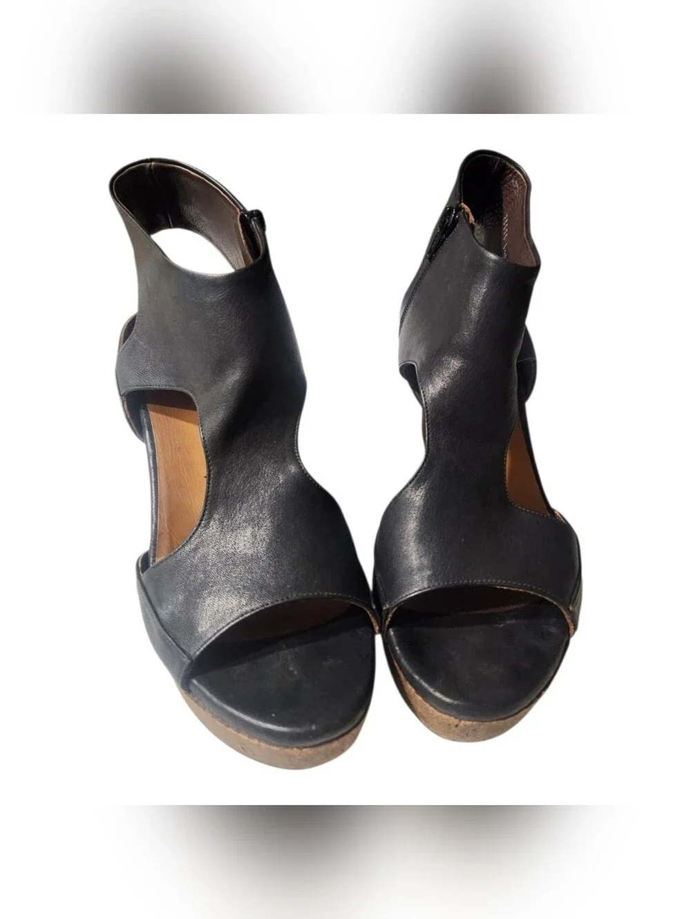 Coclico Italian Leather Black Cork Wedge Sandals – Handmade in Spain Size 40